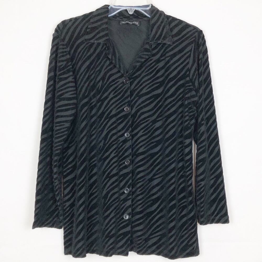 Impressions Velvet Zebra Print Black Top Size Large